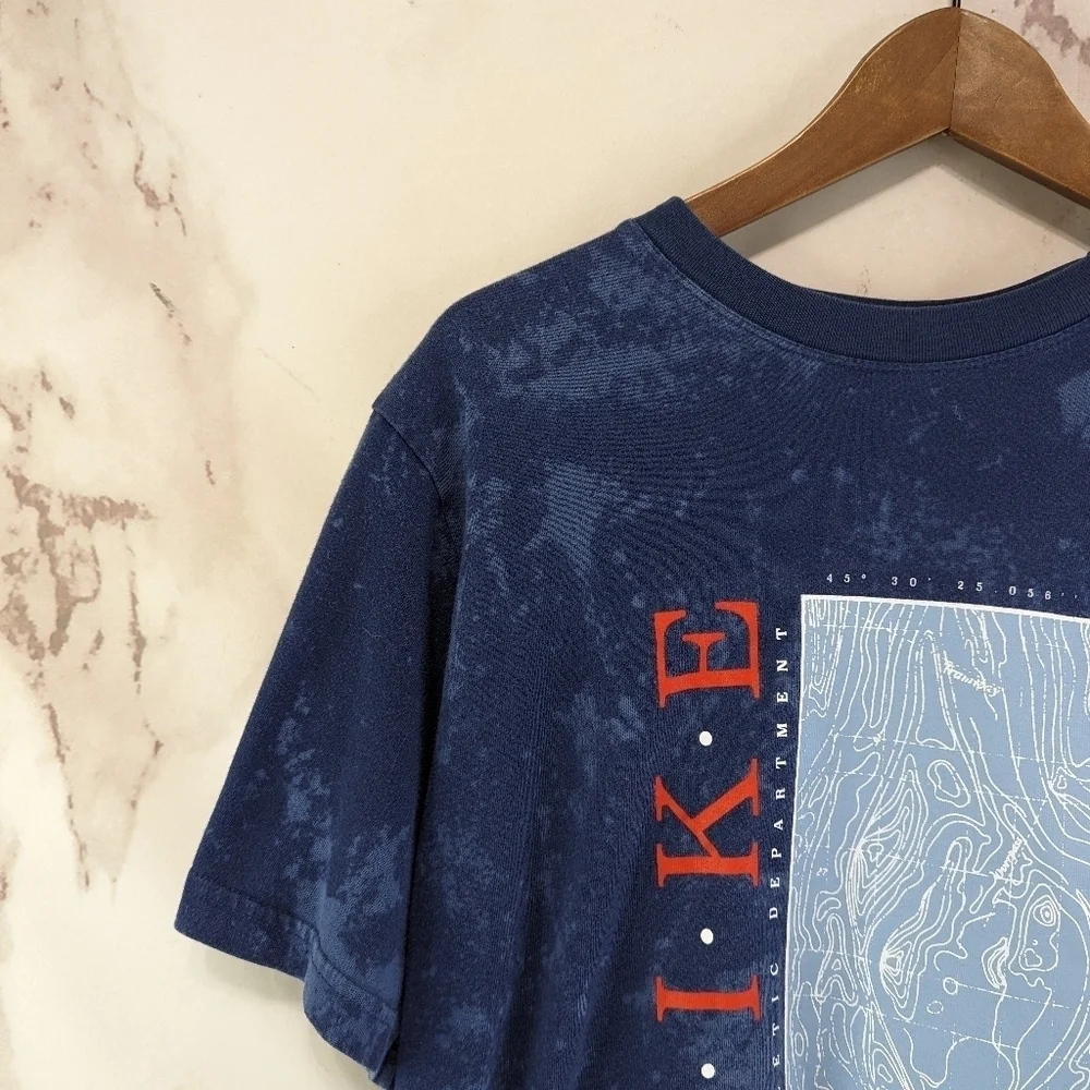 Nike T Shirt Womens Medium Blue Navy Crop Tee RWD Acid Wash Boxy Crew Neck Short